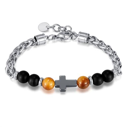 Titane bracelet en acier et bracelet, Acier titane, avec oeil de tigre, Placage, pour homme, couleur originale, Vendu par PC