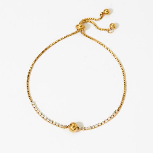 Acero inoxidable Pulsera con dijes, acero inoxidable 304, chapado, micro arcilla de zirconia cúbica & para mujer, más colores para la opción, longitud:16 cm, Vendido por UD