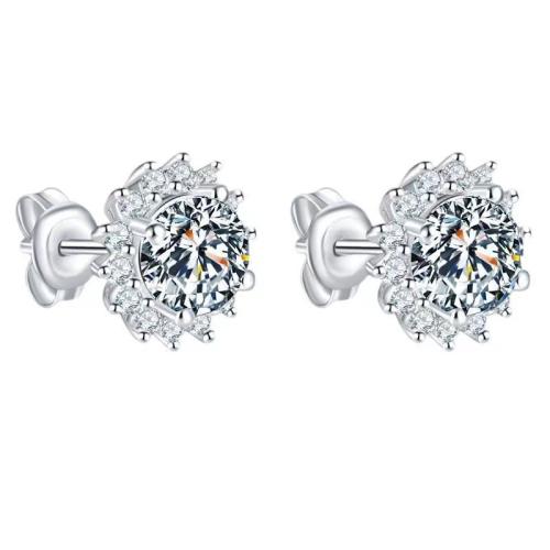 Brass Stud Earring, Flower, platinum plated, micro pave cubic zirconia & for woman [
