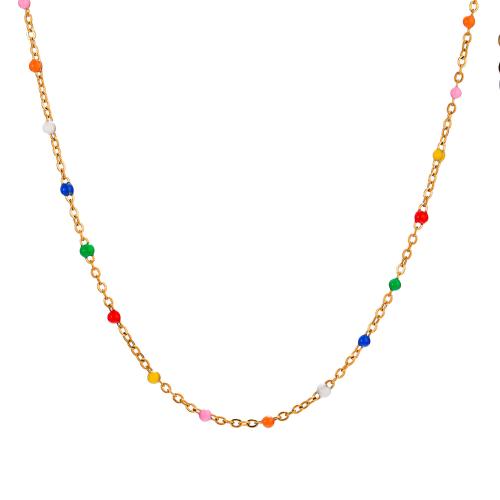Stainless Steel Chain Necklace, 304 Stainless Steel, 18K gold plated, fashion jewelry & for woman & enamel Approx 45 cm 
