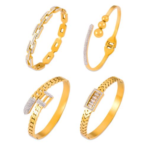 Titane bracelet en acier et bracelet, Acier titane, avec Tchèque, bijoux de mode & styles différents pour le choix & pour femme, doré, Vendu par PC