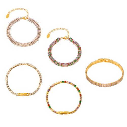 Titanio Acero Pulseras y brazaletes, Partículas de acero, diferentes estilos para la opción & micro arcilla de zirconia cúbica & para mujer, dorado, Vendido por UD