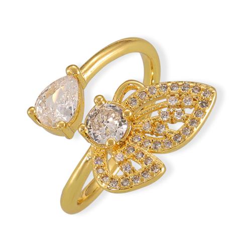 Cubic Zirconia Micro Pave Brass Finger Ring, fashion jewelry & micro pave cubic zirconia & for woman, golden, US Ring 