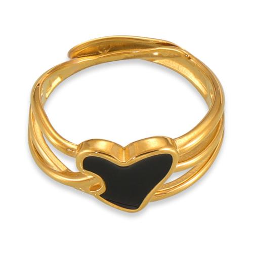 Titanium Steel Finger Ring, Heart, 18K gold plated, fashion jewelry & for woman & enamel, golden, US Ring 