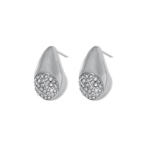 Titanium Steel Stud Earring, fashion jewelry & micro pave cubic zirconia & for woman, original color 