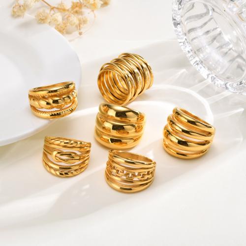 Edelstahl Fingerring, 304 Edelstahl, 18K vergoldet, verschiedene Größen vorhanden & verschiedene Stile für Wahl & für Frau, goldfarben, verkauft von PC