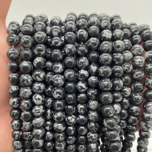 Schneeflocke Obsidian Perlen, rund, DIY & verschiedene Größen vorhanden, weiß und schwarz, Länge:ca. 38 cm, verkauft von Strang[