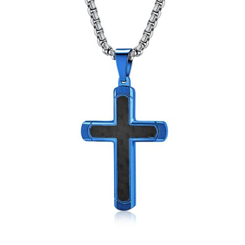 Stainless Steel Jewelry Necklace, 304 Stainless Steel, with Carbon Fibre, Cross, Vacuum Ion Plating, fashion jewelry & for man 