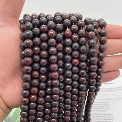 Perles en jaspe bréchique, Corde d'armure, Rond, DIY & normes différentes pour le choix, noir et rouge Environ 38 cm, Vendu par brin[