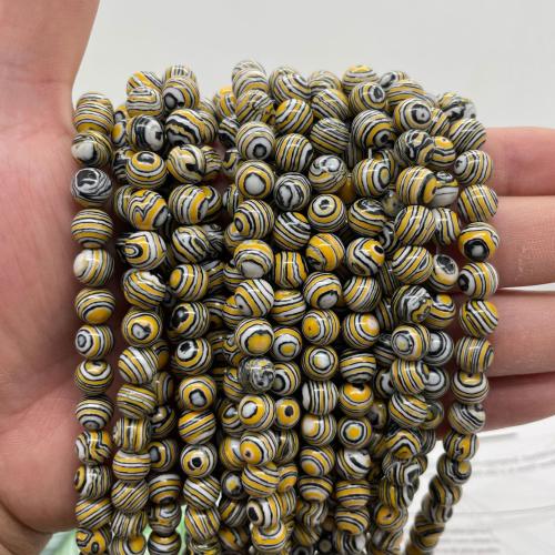 Single Gemstone Beads, Synthetic Malachite, Round, DIY yellow Approx 38 cm 
