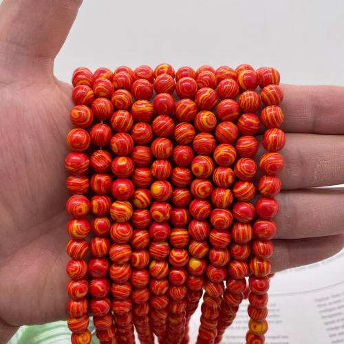 Single Gemstone Beads, Synthetic Malachite, Round, DIY orange Approx 38 cm 