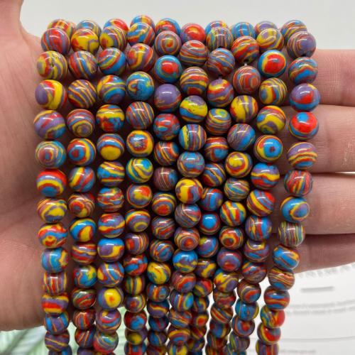 Бусины из одного камня, Синтетический-малахит, Круглая, DIY & разный размер для выбора, разноцветный, длина:38 см, продается Strand