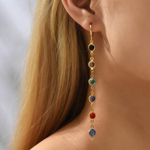 Boucle d'oreille de zinc alliage strass goutte, alliage de zinc, avec strass, Placage de couleur d'or, bijoux de mode & pour femme, multicolore Vendu par paire