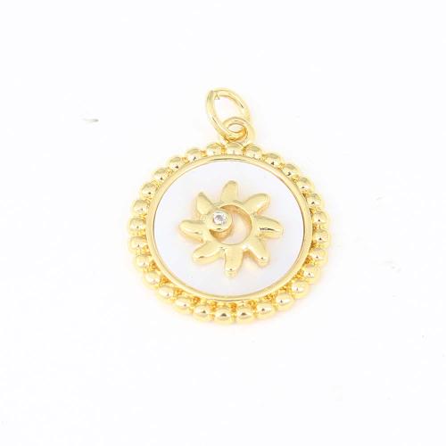 Enamel Brass Pendants, Round, gold color plated, DIY & micro pave cubic zirconia, white 