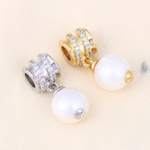 Brass Bail Beads, with Plastic Pearl, plated, DIY & micro pave cubic zirconia & mixed 