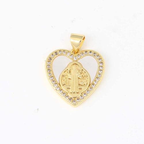 Cubic Zirconia Micro Pave Brass Pendant, Heart, gold color plated, DIY & micro pave cubic zirconia & enamel 