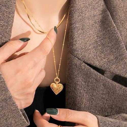 Stainless Steel Jewelry Necklace, 304 Stainless Steel, with 5cm extender chain, Heart, gold color plated, fashion jewelry, golden cm 