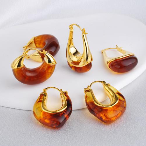 Brass Lever Back Earring, with Resin, gold color plated, fashion jewelry golden 