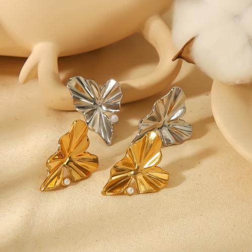 Stainless Steel Stud Earring, 304 Stainless Steel, with Plastic Pearl, plated, fashion jewelry 