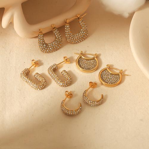 Stainless Steel Rhinestone Stud Earring, 304 Stainless Steel, gold color plated, fashion jewelry & with rhinestone, gold 