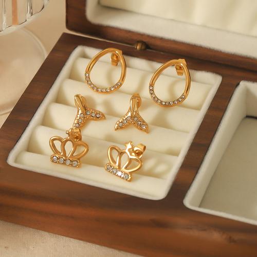 Stainless Steel Rhinestone Stud Earring, 304 Stainless Steel, gold color plated, fashion jewelry & with rhinestone, gold 