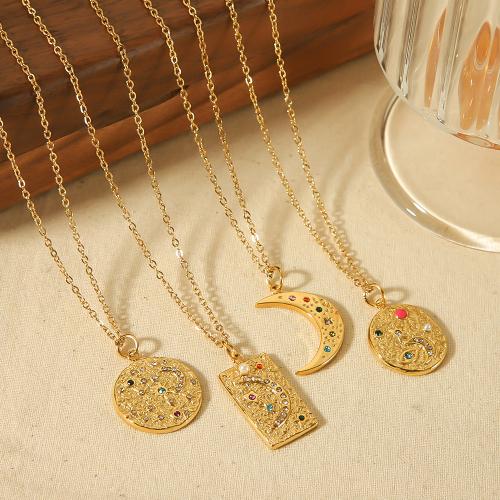 Stainless Steel Jewelry Necklace, 304 Stainless Steel, gold color plated, fashion jewelry & with rhinestone, golden 