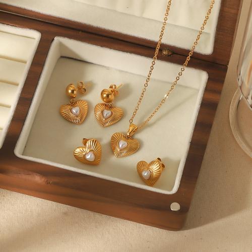 Fashion Stainless Steel Jewelry Sets, 304 Stainless Steel, with Plastic Pearl, Heart, gold color plated, fashion jewelry golden 