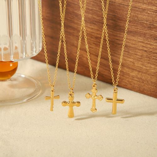 Stainless Steel Jewelry Necklace, 304 Stainless Steel, Cross, gold color plated, fashion jewelry golden 