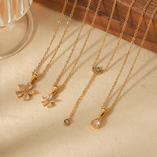Stainless Steel Jewelry Necklace, 304 Stainless Steel, gold color plated, fashion jewelry & with rhinestone, golden 