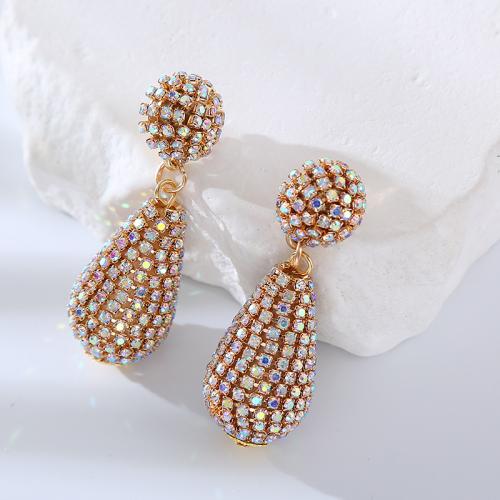 Zinc Alloy Rhinestone Drop Earring, Teardrop, gold color plated, fashion jewelry & for woman & with rhinestone 