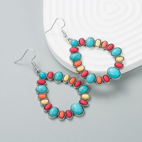 Turquoise Zinc Alloy Earring, with turquoise, Teardrop, fashion jewelry & for woman & hollow 
