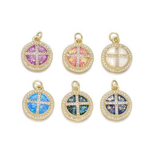 Cubic Zirconia Micro Pave Brass Pendant, with Opal, plated, DIY & micro pave cubic zirconia 