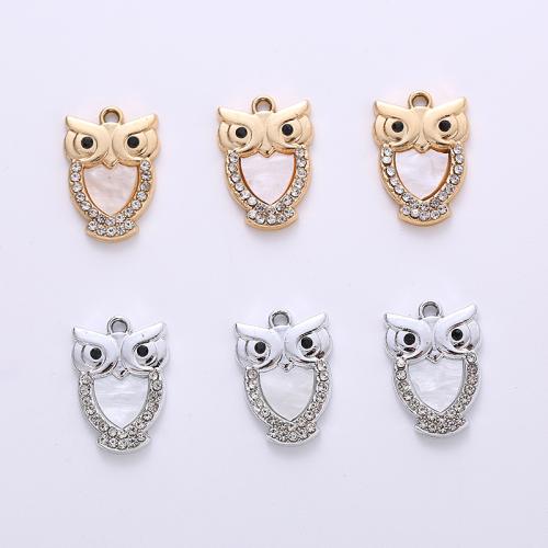 Zinc Alloy Shell Pendants, with Shell, Owl, plated, DIY & with rhinestone [