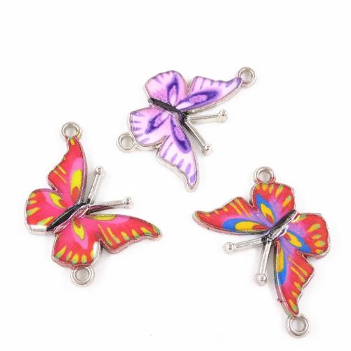 Enamel Brass Connector, Zinc Alloy, Butterfly, plated, random style & DIY, mixed colors 