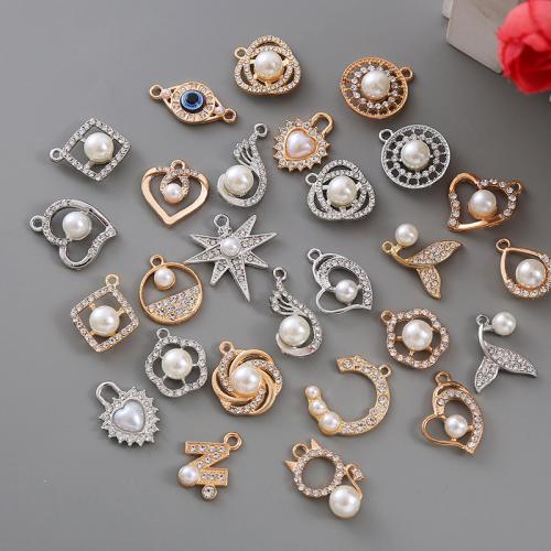 Zinc Alloy Rhinestone Pendants, with Plastic Pearl, plated, DIY & enamel & with rhinestone 