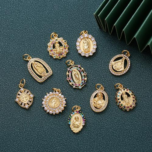 Cubic Zirconia Micro Pave Brass Pendant, with Plastic Pearl, plated, DIY & micro pave cubic zirconia, golden 