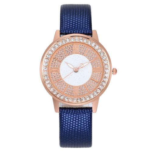 Bracelets de montre pour femmes, alliage de zinc, avec Cuir synthétique, sans imperméable à l’eau & pavé de micro zircon, plus de couleurs à choisir Vendu par PC