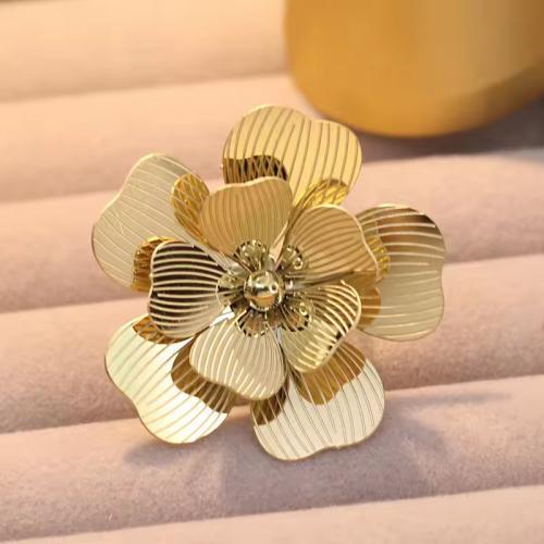 Stainless Steel Finger Ring, 304 Stainless Steel, Flower, 18K gold plated, fashion jewelry & for woman, golden 