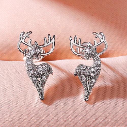 Cubic Zirconia Micro Pave Brass Earring, Deer, fashion jewelry & micro pave cubic zirconia & for woman, 16mm 