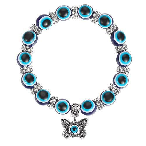 Evil Eye Jewelry Bracelet, Zinc Alloy, with Resin, silver color plated & Bohemian style & evil eye pattern & adjustable Approx 22 cm 