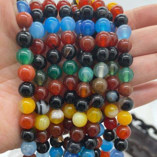 Natürliche Streifen Achat Perlen, rund, DIY & verschiedene Größen vorhanden, gemischte Farben, Länge:ca. 38 cm, verkauft von Strang