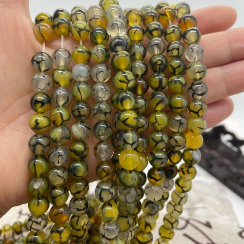 Natürliche Drachen Venen Achat Perlen, Drachenvenen Achat, rund, DIY & verschiedene Größen vorhanden, gelb, Länge:ca. 38 cm, verkauft von Strang
