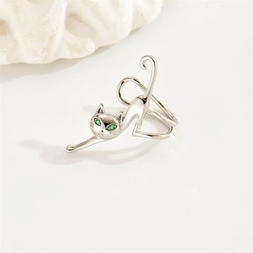 Zinc Alloy Clip Earring, Cat, plated, fashion jewelry & for woman & with rhinestone [