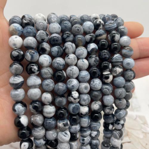 Natürliche Feuerachat Perlen, rund, DIY & verschiedene Größen vorhanden, weiß und schwarz, Länge:ca. 38 cm, verkauft von Strang