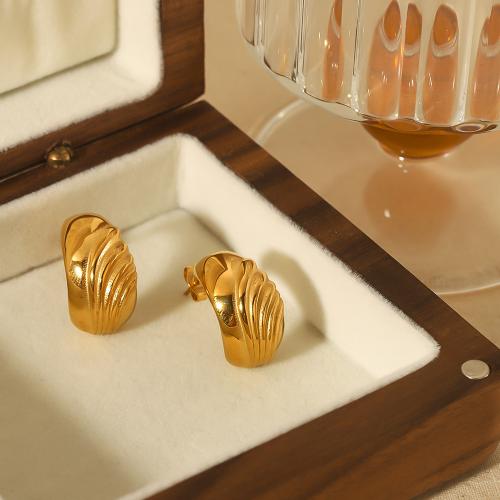 Edelstahl Stud Ohrring, 304 Edelstahl, goldfarben plattiert, Modeschmuck, goldfarben, 12.3x21.5mm, verkauft von Paar