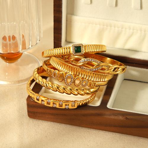 Bracelet en acier inoxydable, Acier inoxydable 304, Placage de couleur d'or, bijoux de mode & modèles différents pour le choix & pavé de micro zircon & avec strass, doré, Vendu par PC