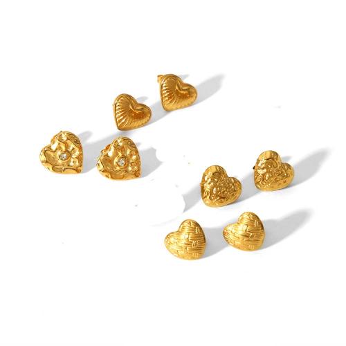 Stainless Steel Stud Earring, 304 Stainless Steel, Heart, gold color plated, fashion jewelry golden 