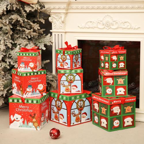 Papier Weihnachts-Geschenkbox, Weihnachts-Design & verschiedene Muster für Wahl, keine, 3PCs/setzen, verkauft von setzen