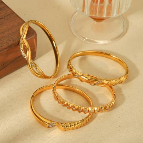 Stainless Steel Bangle, 304 Stainless Steel, gold color plated, fashion jewelry & micro pave cubic zirconia, golden 