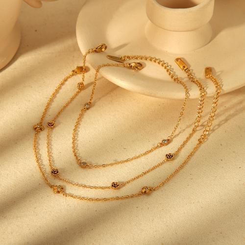 Stainless Steel Anklets Jewelry, 304 Stainless Steel, gold color plated, fashion jewelry & with rhinestone, golden 